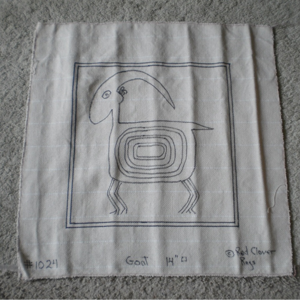 Rug Hooking or Punch Needle Goat Design, 14”x14” on Monk’s Cloth,